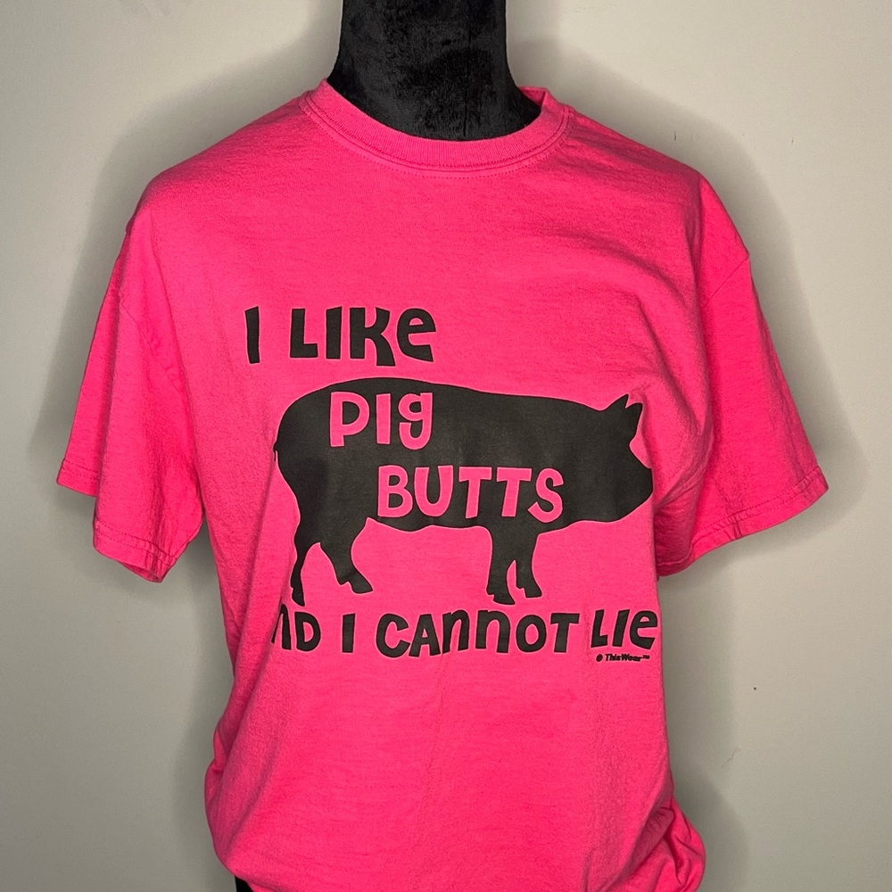 Pink and Black Short Sleeve Tee with Pig Graphic